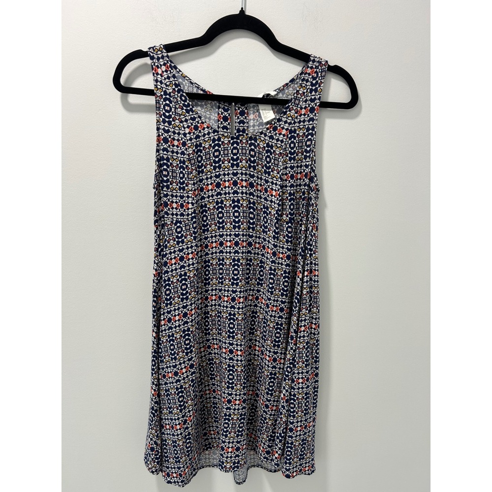 HM Sleeveless Geometric Tribal Print Shift Mini Dress Navy Orange Size 6